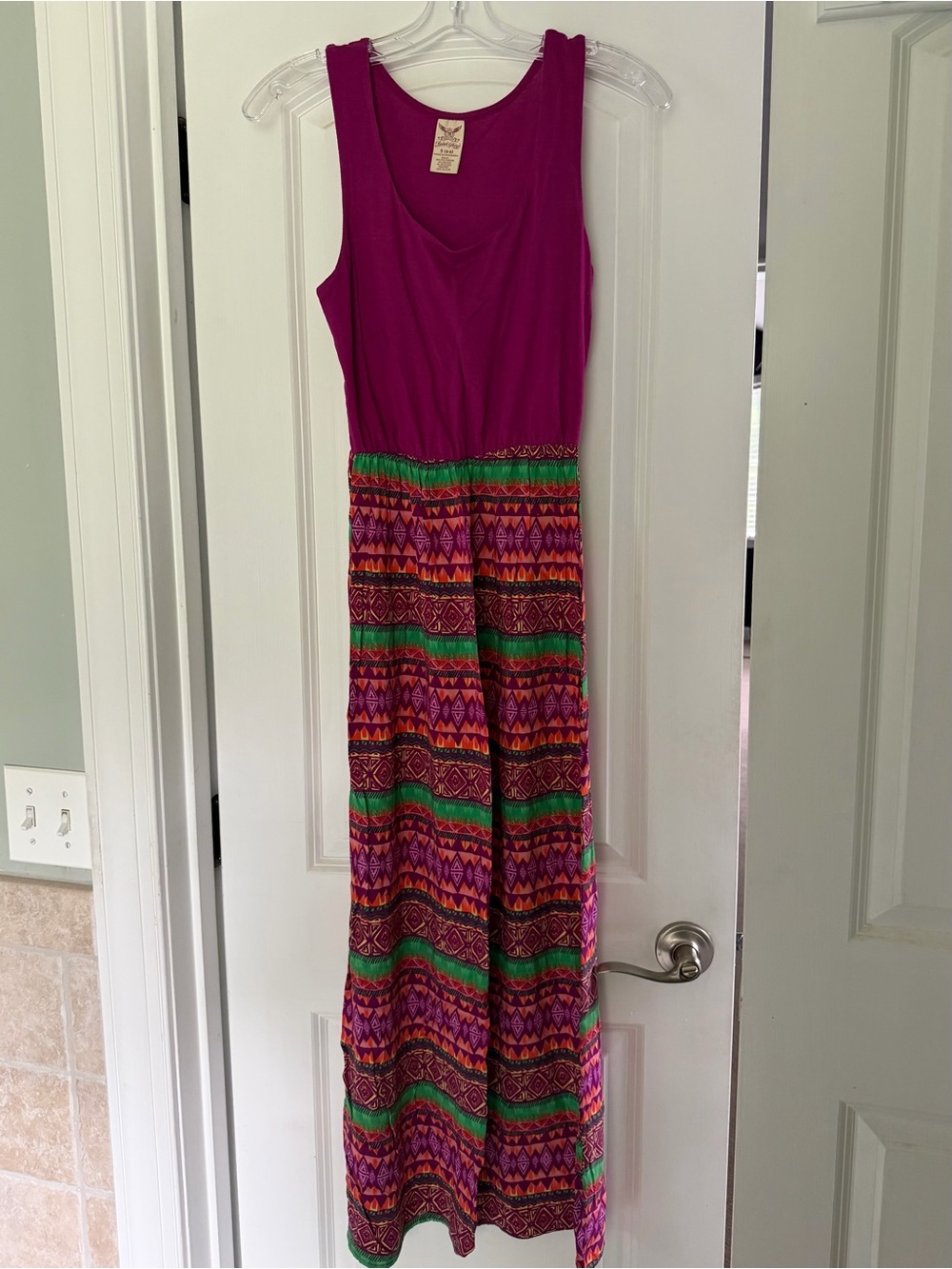 Faded Glory Magenta Tank Maxi Dress with Multicolor Tribal Skirt